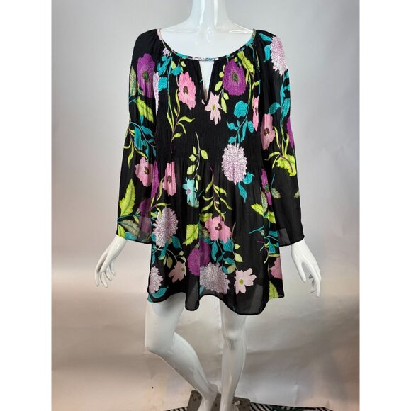 Spense Women's Floral Print Black Tunic Top 1X Polyester Lightweight Flowy Long - Picture 11 of 16